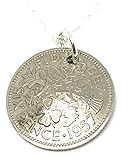Colgante abovedado de 1957, seis peniques de la suerte, 67 cumpleaños, más una cadena de plata de ley de 18 pulgadas
