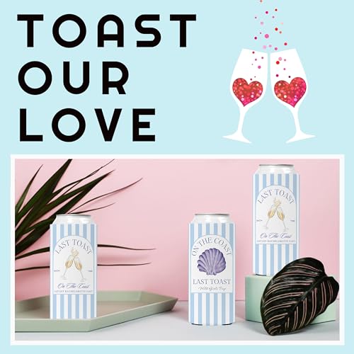 Image of Last Toast On The Coast Bachelorette Slim Can Sleeves - 12 Pack Beach Bachelorette Party Beer Cozy Bulk, Funny Skinny Soda Can Coolers for Bachelorette Party Accessories