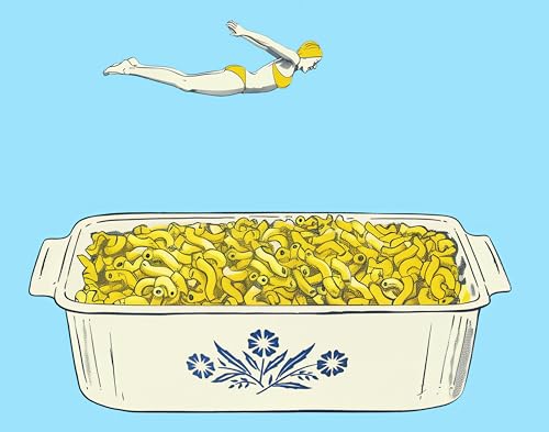 The Macaroni and Cheese Dive: Vintage Illustration of Diver-Girl Leaping