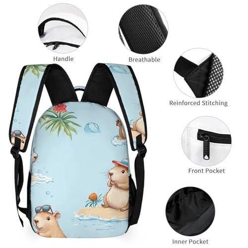 Cute Capybaras Beach Time Backpack Shoulder Bags Lunch Bag Pencil Case Box 3 Set Daypack Cute3