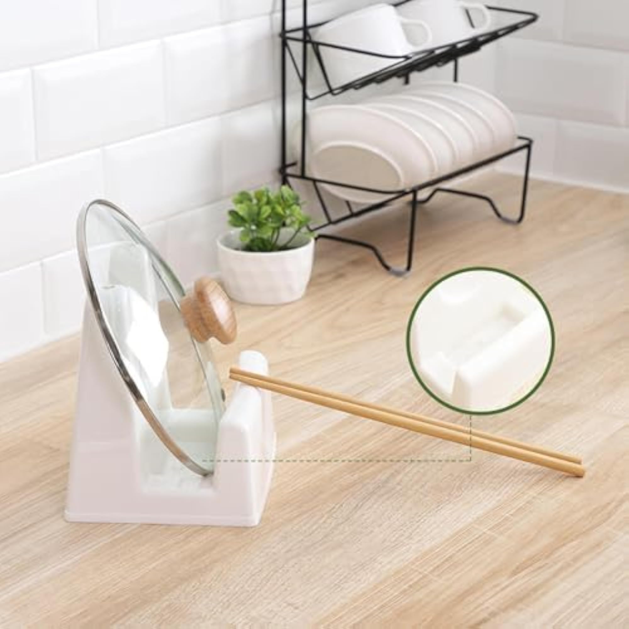 Pot Lid Holder Cutting Board Rack Spoon Rest, White