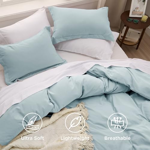 Image of Bedsure Prewashed Oversized King Duvet Cover, Cotton-Like Set, Baby Blue | Ultra Soft, Relaxed Texture, 120 inchx98 inch Breathable Comfort, Hidden Zipper, 8 Corner Ties, Easy Care, OEKO-TEX, Year-Round Use