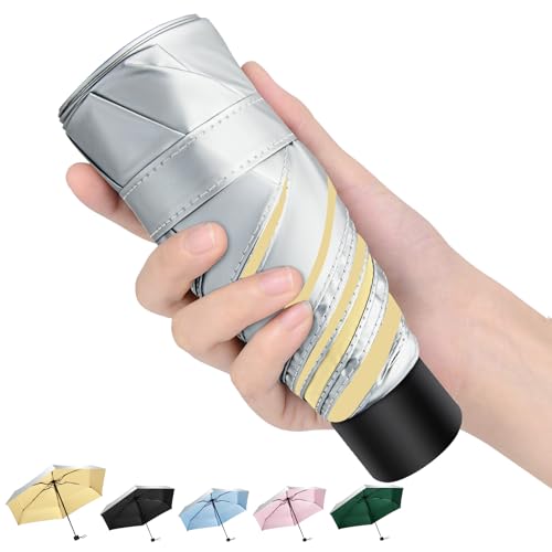 HEXSOLID Mini 40inch Regenschirm UV Schirm UPF 50+ Automatik Regenschirm Sturmfest Umbrella Reise Winddichter Wasserdicht für Herren und Damen (Silber/Kaki, 18cm)