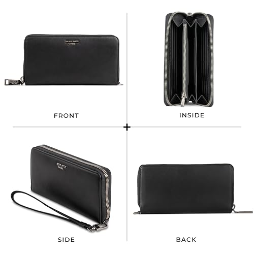 Image of BERLINER BAGS Genuine Leather Zip Wallet Women Lyon, Gift Box - Black | Soft Leather Zip Around Wallet, Fits up to Phone 6.9 inch, 15 Card Slots, 1 ID Window, 3 Bill Slots, 1 Coin Pocket, RFID Blocking
