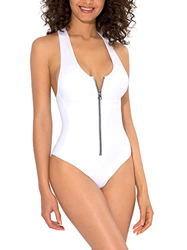 Smart & Sexy Womens Racerback One Piece Swimsuit, White, Small Us #TOP4