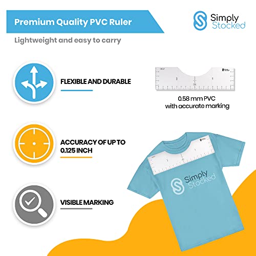Simply Stocked Tshirt Ruler Guide For Vinyl Alignment - 4 Pcs Of Pvc T Shirt Rulers To Center Designs For Heat Press - 17.5, 16, 12 And 10 Inch Guides For T-Shirts Of All Sizes (White) #TOP1