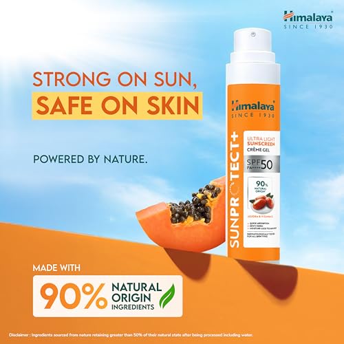 Image of Himalaya Sun Protect+ Ultra Light Sunscreen | Creme Gel | 90% Natural Origin Ingredients | In vivo tested SPF 50 PA++++ | Dermatologically tested for all skin types | No white cast | Sweat Resistant | 50g