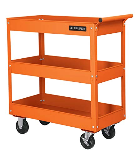 Carro de servicio Truper 3 estantes, neumático, 33.95 lbs, naranja, acero aleado, interior