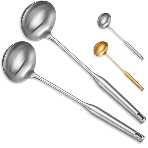 Bigwinyep Soup Ladle, 2Pcs Stainless Steel Ladle spoon, 14 Inch Serving Spoon Heavy Duty kitchen Utensils for Cooking Buffet, Party, Kitchen, Silver
