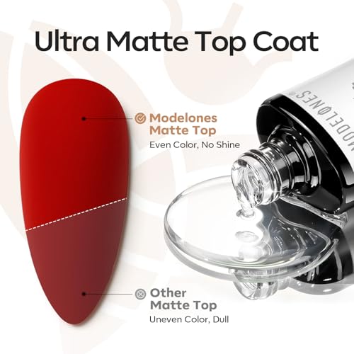 Image of modelones 2PCS Matte Gel Top Coat Chrome Proof, Powder-Resistant No Wipe Velvet Finish Clear Gel Polish For Nail Art Painting Chrome Isolation Long Lasting DIY U V Manicure Gift for Women