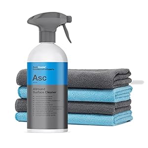 detailmate reinigingsset voor de auto: Koch Chemie, ASC, All Surface Cleaner van 500 ml, reiniger voor alle oppervlakken, zoals gladde oppervlakken, roestvrij staal, kunststof en leer, met 4 hoogwaardige microvezeldoeken.