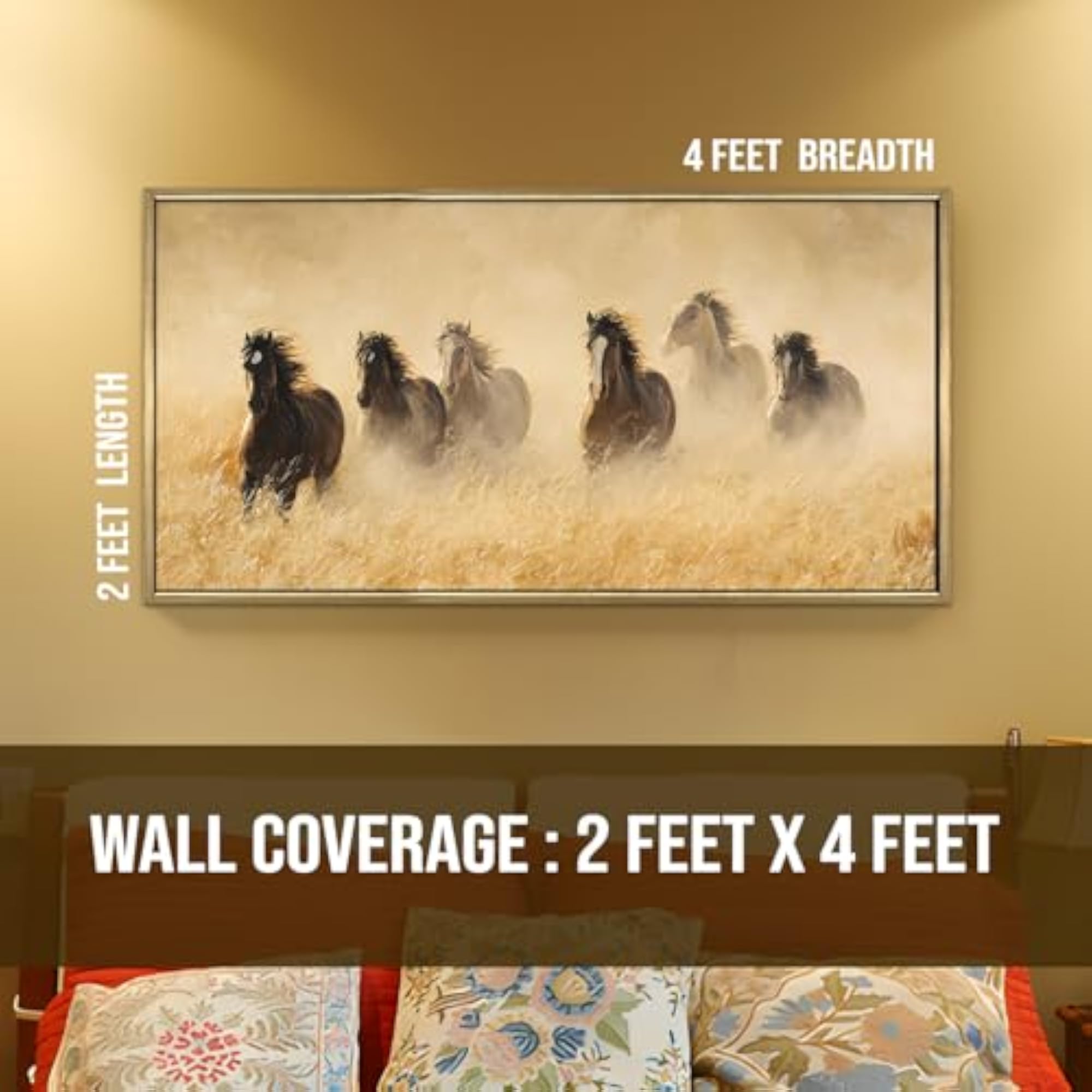 Wild Mustangs Wall Art with Golden Frame, Ready to Hang