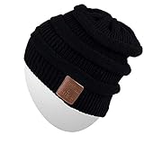 Rotibox Winter Bluetooth Beanie Hat Fashional Double Knit Skully Cap w/Wireless Stereo Headphone Speakerphone Mic for Outdoor Sports Running Skating Hiking Camping - Black