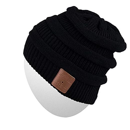 Rotibox Winter Bluetooth Beanie Hat Fashional Double Knit Skully Cap w/Wireless Stereo Headphone Speakerphone Mic for Outdoor Sports Running Skating Hiking Camping - Black