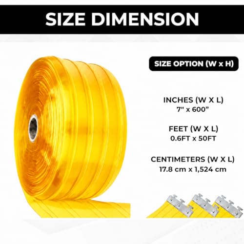 Image of Ribbed Yellow PVC Strip Curtain 7 inch Width x 600 inch Height - Plastic Vinyl Door Strips for Food Processing, Warehouse and Commercial Kitchen Anti-Scratch Door Curtain AP1474