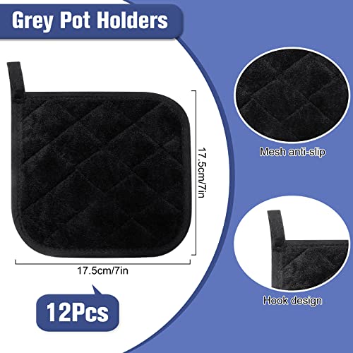 12 Pcs Oven Potholders Kit Square Pot Holders For Kitchen Heat Resistant Cotton Hot Pads With Hanging Loops Machine Washable Kitchen Essentials For Craft Project Kitchen Gift (Black) #TOP1
