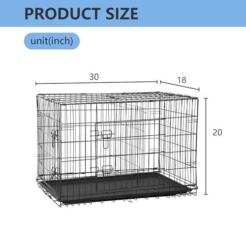 FDW 30 inch Dog Crate Dog Kennel Cage with Double Door Folding Metal Wire Dog Cage with Removable Tray&Divider Panel,Pet Crate for Medium Dogs,Black - Image 8