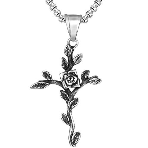 Jude Jewelers Vintage Style Stainless Steel Flower Leaf Style Christian Cross Religious Pendant Necklace  cover