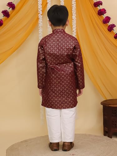 Image of AJ DEZINES Boys Cotton Full Sleeve Printed Kurta Pajama Set for Kids - Ethnic wear | Special Occasion & Traditional Outfit |Boys Kurta Pyjama Set - Regular Fit