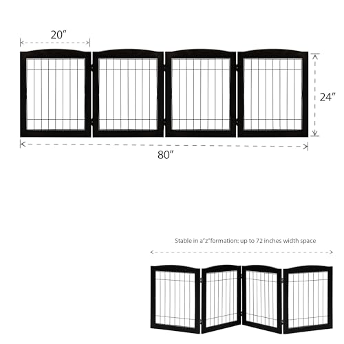 LZRS Sturdy Wood Pet Gate, Freestanding Wire Pet Dog Gate Safety Fence Indoor, Foldable Stair Barrier Pet Exercise for Most Furry Friends, Dog Gate for Stairs, Doorways, Black,24″ Height-4 Panels LZRS Sturdy Wood Pet Gate, Freestanding Wire Pet Dog Gate Safety Fence Indoor, Foldable Stair Barrier Pet Exercise for Most Furry Friends, Dog Gate for Stairs, Doorways, Black,24″ Height-4 Panels