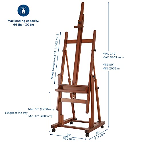 Viswin Heavy-Duty Extra Large H-Frame Easel, Holds Canvas Up To 82", Tilts Flat, Solid Beech Wood Convertible Studio Easel With Storage, Adjustable Artist Painting Easel Stand With Wheels, For Adults #TOP1