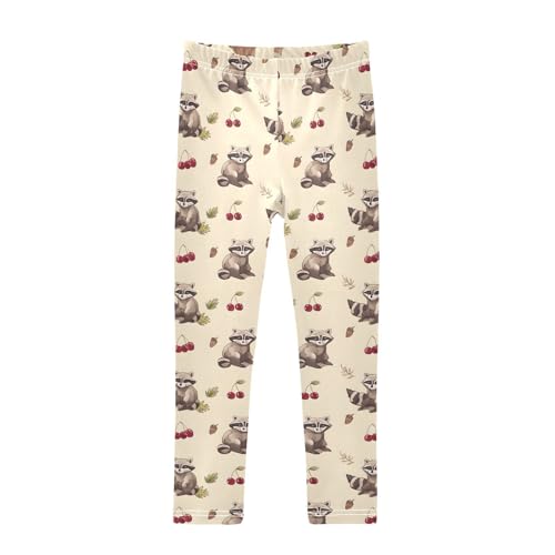 ALAZA Girls' Leggings Children's Yoga Pants Skinny Printed Dance Raccoon Cherry Comfortable 4T