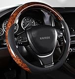 KAFEEK Wood Grain Steering Wheel Cover Microfiber Leather Universal 14 1/2-15 inch, Car Steering Wheel Cover Men Women, Comfortable, Anti-Slip, Odorless, Black
