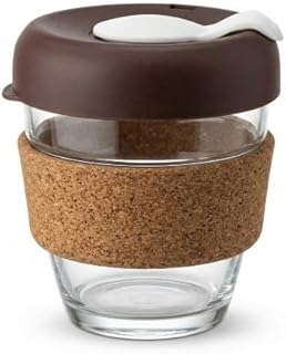 340ML Wiederverwendbarer Kaffeebecher Glasbecher, Hitzebeständiger Reisekaffeebecher aus Glas mit Korkband und Deckel, Auslaufsicherem Reisekaffeetasse mit Deckel, für Travel Home Office (Braun)