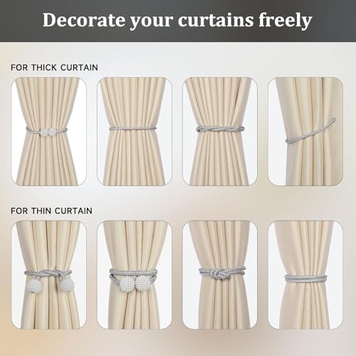 Image of INOVERA (LABEL) 8 Pieces Magnetic Curtain Tiebacks - Decorative Windows Curtain Tie Rope - Drapery Holdbacks for Home, Office (Grey)