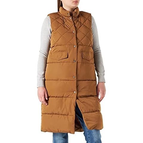 ONLY Damen Lange Puffer Weste | Wattierte Stepp Übergangsjacke | ohne Ärmel und Kapuze ONLSTACY, Farben:Hellbraun, Größe:S Cover
