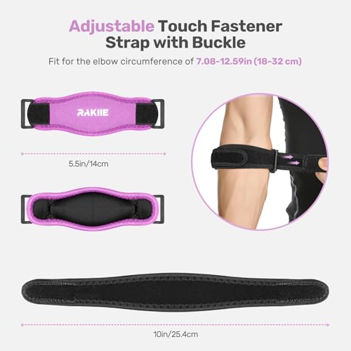 Image of Rakiie Elbow Brace for Tendonitis, Adjustable Golf and Tennis Elbow Relief for Men and Women (2, Plum)