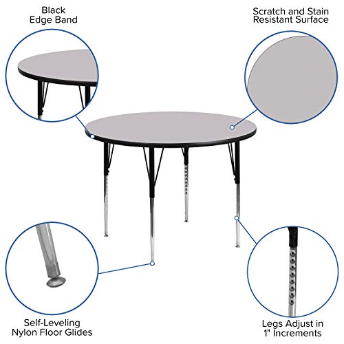 Flash Furniture Wren 48'' Round Grey Thermal Laminate Activity Table - Standard Height Adjustable Legs #TOP3