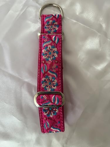 Zugstopp-Halsband Windhunde*Galgo*Greyhound*Whippet Pink-Brokat HU 30-35 cm Neu