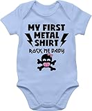 Stil: Kurzarm Baby Body Body Junge Mädchen - Sprüche - My first Metal Shirt mit Baby Totenkopf rosa - 3/6 Monate - Babyblau - babymode witzig spruch bodys babygeschenk spruche babybody babygeschenke sprüchen strampler
