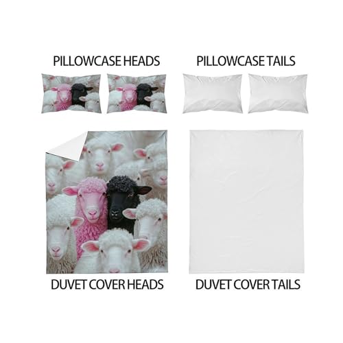 Housse de couette 200x200 cm imprimé 3D animaux en microfibre douce Frère Mouton