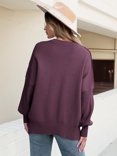 Image of ANRABESS Women Oversized Sweaters Batwing Long Sleeve 2026 Fall Outfits Crewneck Casual Knit Side Slit Fashion Pullover Top