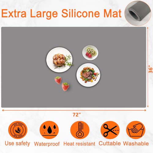 Image of 72''x36'' Extra Large Silicone Mat for Kitchen Counter, Heat Resistant Countertop Protector, Non-Slip Waterproof Kitchen Island Mat, Easy to Clean, Black