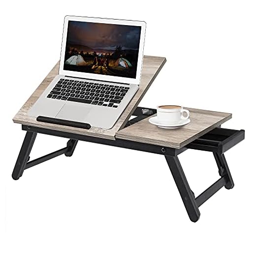 SONGMICS Laptopbord, laptopstativ, frukostbricka, vikbara ben, för säng och soffa, höjdjusterbar, för upp till 15,6 tums bärbara datorer, 55 x 35 x 23 cm, gripande LLD105W01