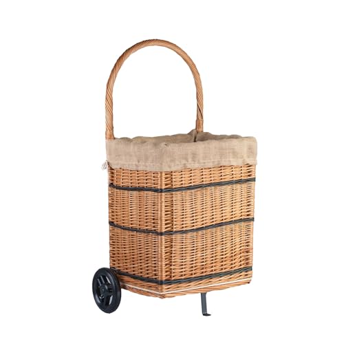 e-wicker24 Alles aus Weide Cesta para leña de chimenea con ruedas, de mimbre, semicircular, para guardar leña, cesta de la compra (yute)