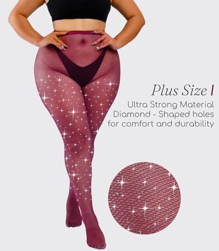 Image of Plus Size Fishnet Tights Sparkle Stockings Glitter Pantyhose High Waist Fine Mesh Stockings Value Pack of 2