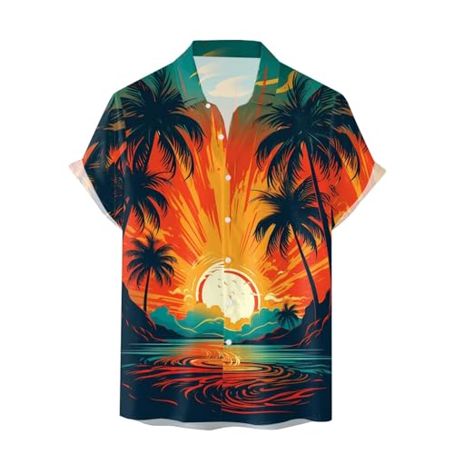 Camisas Casuales de Manga Corta para Hombre con Estampado 3D Moderno y Diseño de Blusa Superior a la (Orange, L) c62