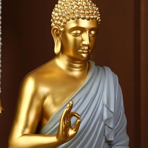 Image of 2 Feet Height Decorative Meditating Buddha Idol for Home Decor Big Size, Black Ceramic Murti, Meditation Buddha Statue, Home Garden Decor (Golden & Grey)