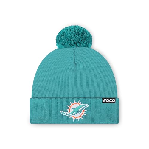 FOCO Miami Dolphins NFL Basic Primary Logo Pom Beanie - Neptune
