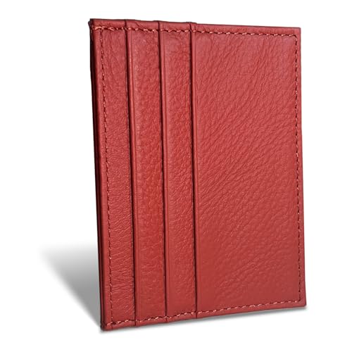 Image of WOXVM Credit Card Holder Wallet RFID Blocking Slim Credit Card Cases Holder Premium Leather Minimalist Front Pocket Small Wallet with 6 Card Slots and 1 Pockets for Men Women (Red)