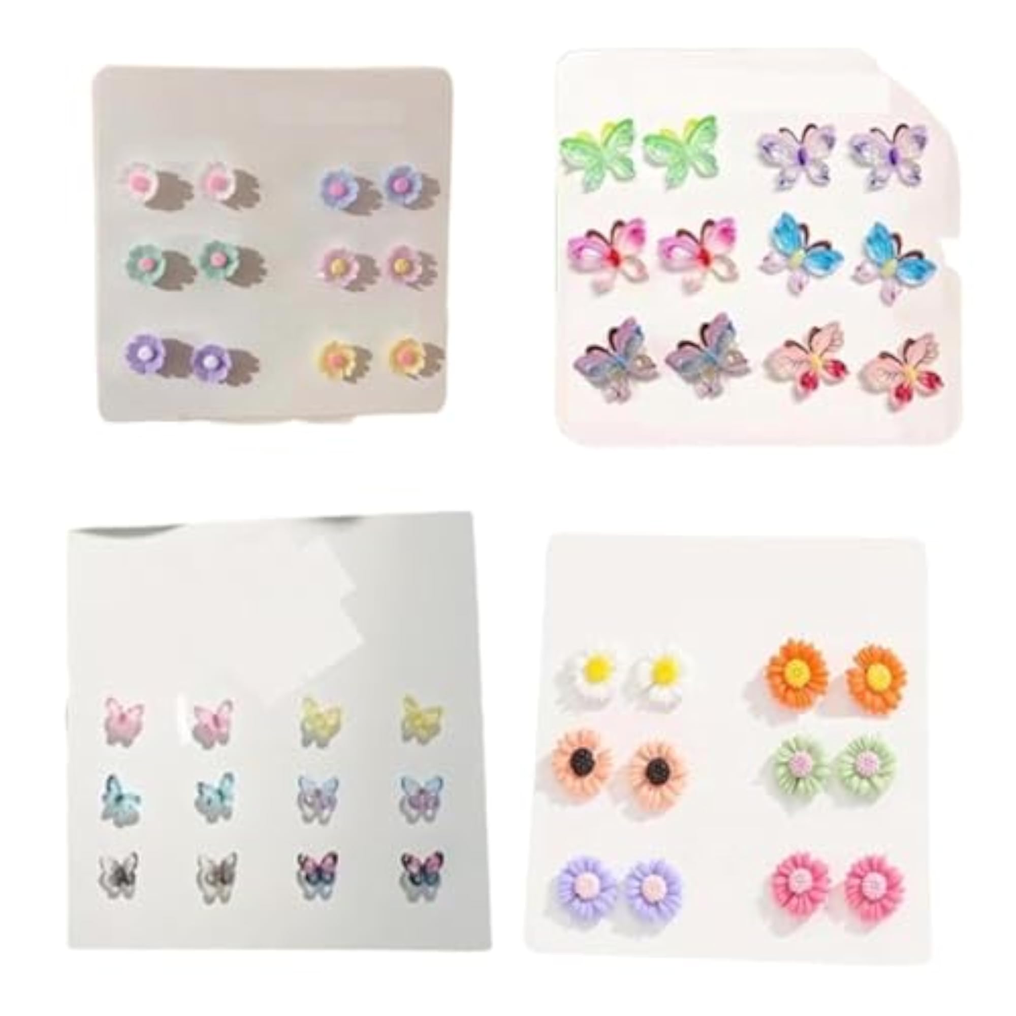 24Pairs Colorful Mini Butterfly Flower Stud Earrings Set