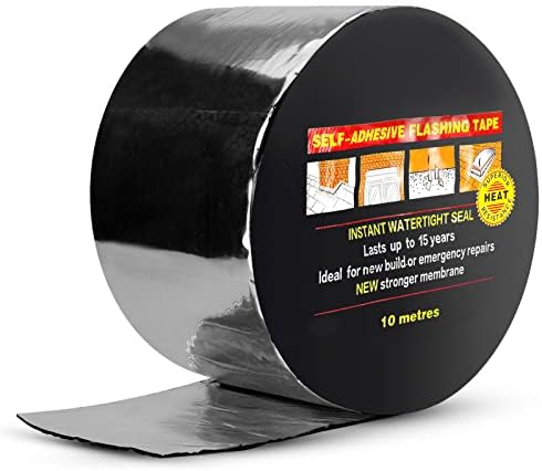BXI Flashing Roll Tape Membrane - Waterproof Patch & Seal Tape - Modified Bitumen Rubberized Asphalt - Self-Adhesive - Multiple Sizes (1 roll of 10m, 100mm Wide)