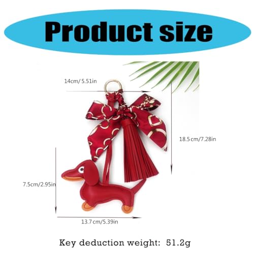 ZEPFJHE Stilvoller Dackel-Anhänger mit weichen Lederquasten und Schleife, Schlüsselhalter, modischer Charme für Taschen oder Auto-Dekoration, Hundewitz, Leder, Rosa, M