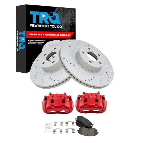 Image of TRQ Performance Front Brake Pad and Rotor Set Ceramic Slotted Drilled G | For 2007 Subaru Outback