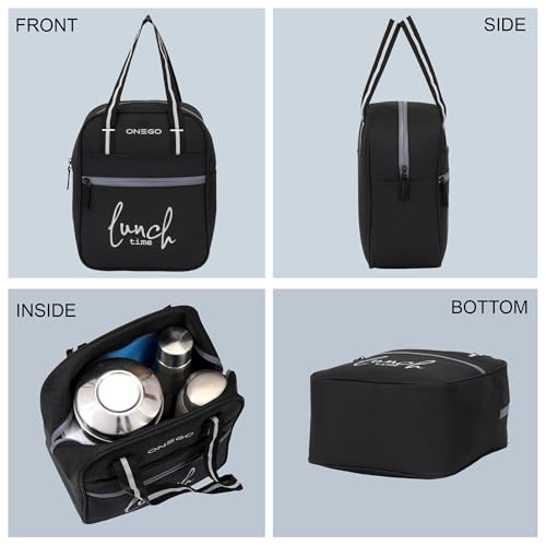Image of Durable & Lightweight Lunch Bag | Trendy Water-Resistant Tiffin Bag & Meal Holder for Office, School, Travel & Picnic, Stylish, Insulated Design for Men, Women & Kids (Black)