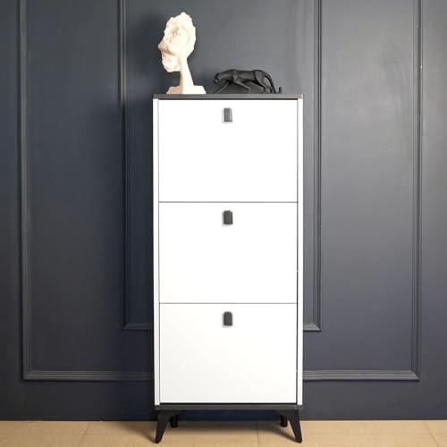Image of The Artment your artistic apartment Slimline 3 Drawer Shoe Cabinet, MDF Material - Space Saving Shoe Storage Organizer for Hallway & Entryway | Modern Footwear Stand | Home Furniture (50x17x118 cm)